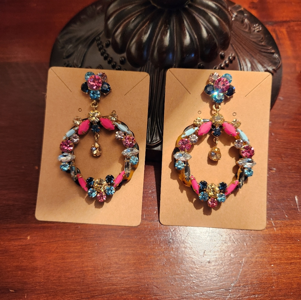 J Crew Tortoise Crystal Drop Hoop Earrings